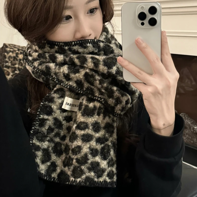 复古豹纹围巾女秋冬保暖护颈