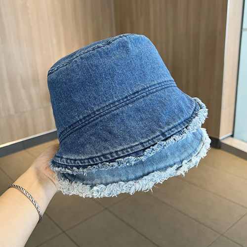 日系毛边牛仔渔夫帽女春秋显脸小