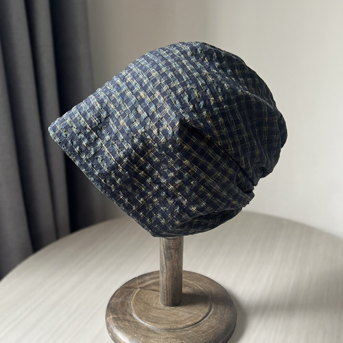 格纹包头帽女薄款宽松显脸小
