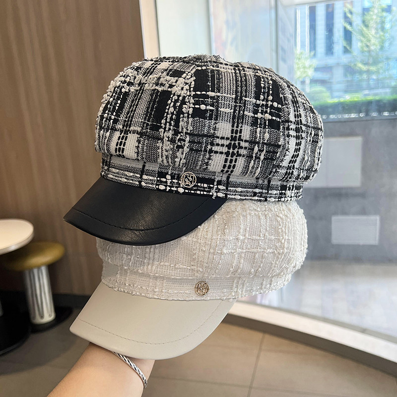 显脸小八角帽女春秋百搭英伦复古报童帽韩版格子气质文艺贝雷帽子