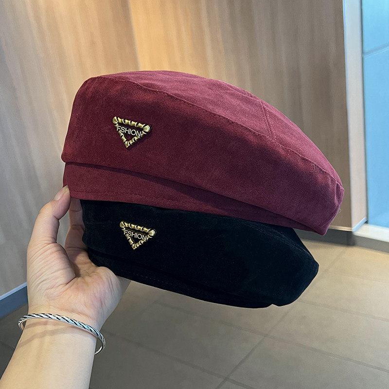 韩版麂皮绒贝雷帽女秋冬复古气质蓓蕾帽子英伦风显脸小文艺画家帽