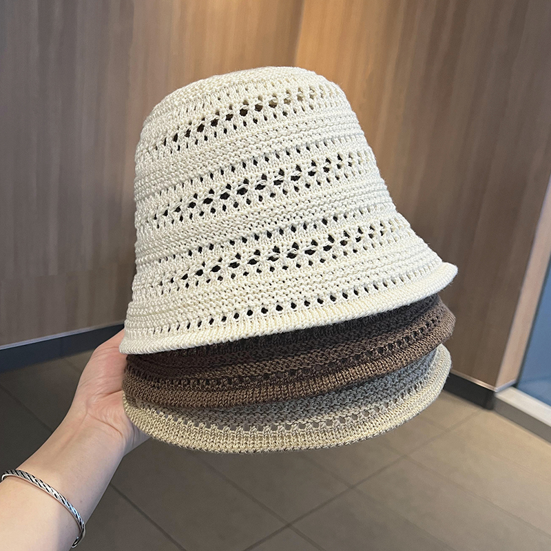 韩版钩织镂空渔夫帽女夏透气遮阳针织水桶帽子显脸小素颜遮脸盆帽