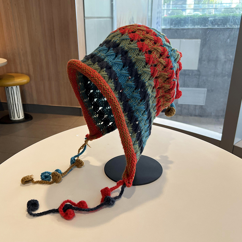 手工编织毛线针织帽女秋冬护耳