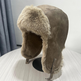 毛绒皮质雷锋帽女冬季 骑车防风护耳飞行帽加厚保暖东北防寒帽子男