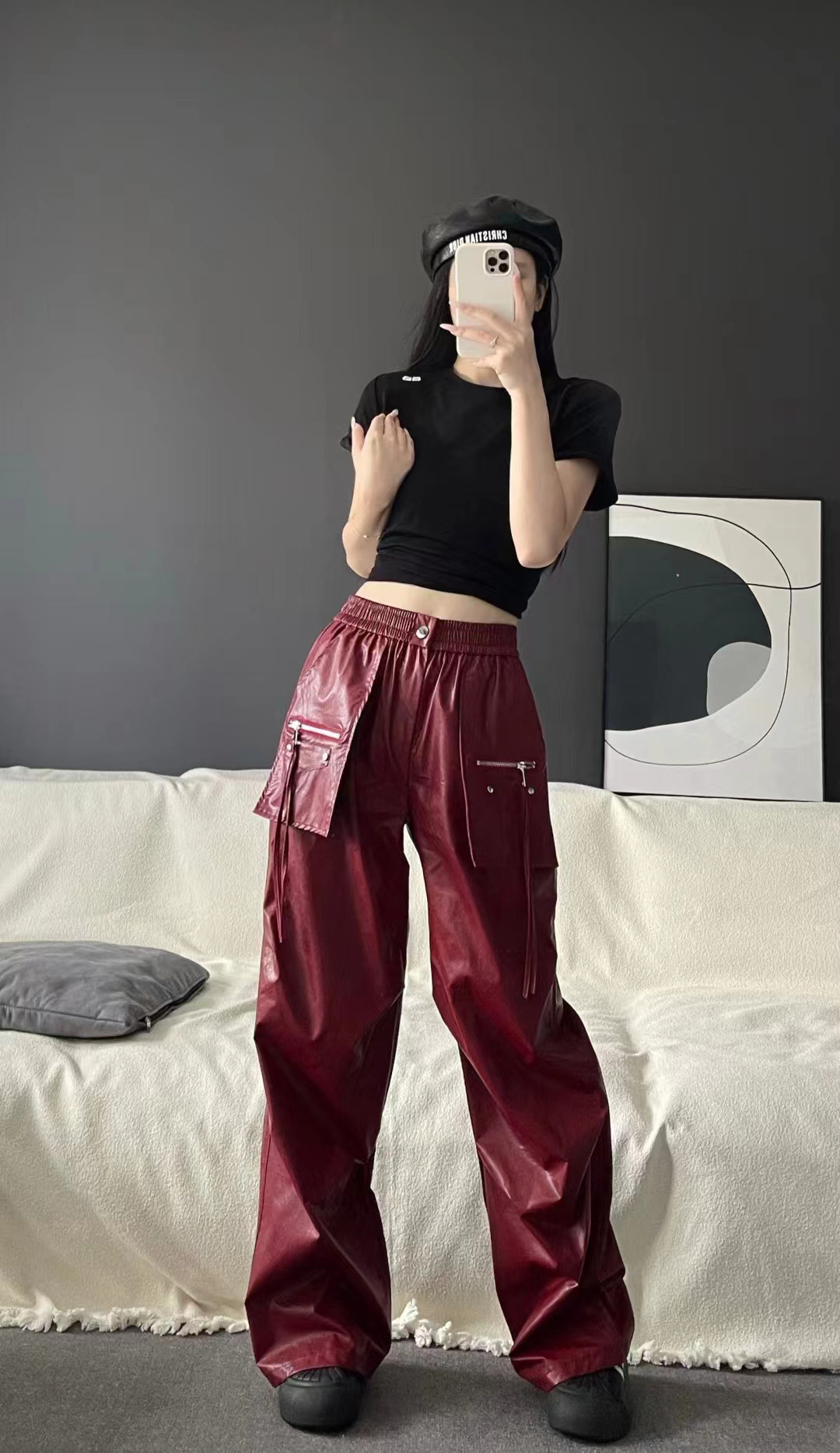 2024年秋季新款设计感小众皮裤女高腰宽松时尚显瘦百搭洋气阔腿裤,女装/女士精品,休闲裤,淘宝优惠券,粉丝福利购,淘宝优惠卷