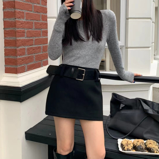 2024秋冬高品质加厚磨毛高腰显瘦时尚 A字裙包臀短裙半身裙女