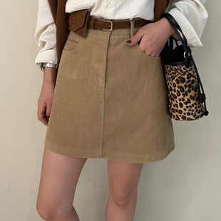 秋冬季 灯芯绒咖色半身裙女a字高级百搭显瘦复古高腰短裙 2024新款