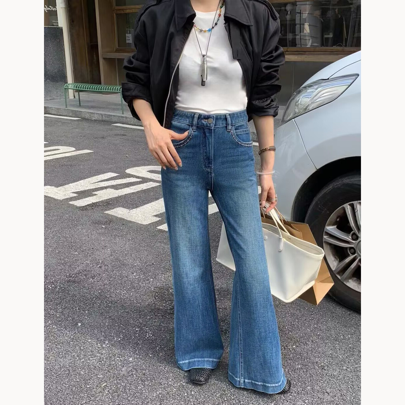 2025秋牛仔裤女欧美风高腰复古蓝显瘦弯刀裤磨破时尚潮流垂感拖地,女装/女士精品,牛仔裤,淘宝优惠券,粉丝福利购,淘宝优惠卷