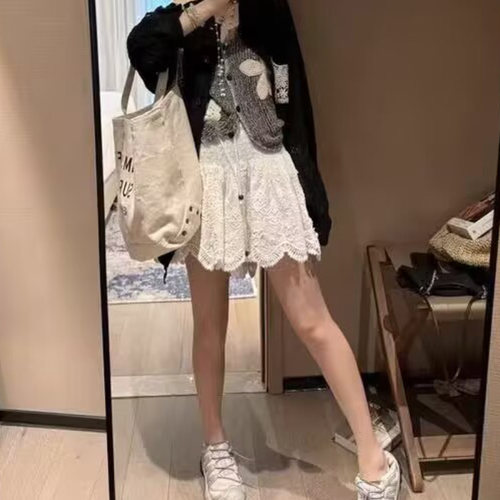 蕾丝花边短裙女2026夏季新款高腰A字百搭叠穿半身裙防走光裙裤