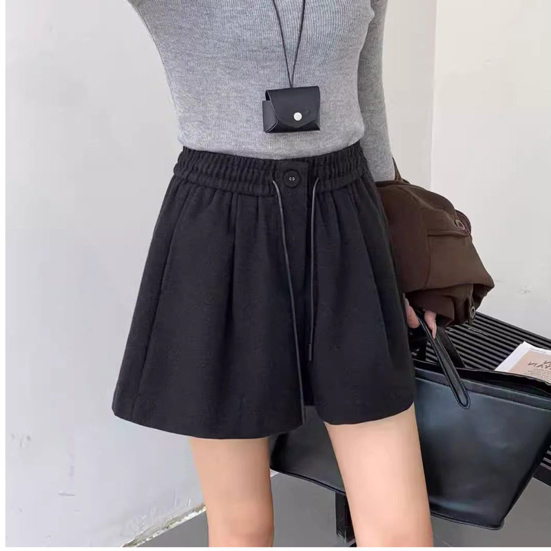 抽绳纽扣装饰高腰毛呢短裤女冬季2025新款双口袋宽松阔腿裤靴裤潮,女装/女士精品,休闲裤,淘宝优惠券,粉丝福利购,淘宝优惠卷