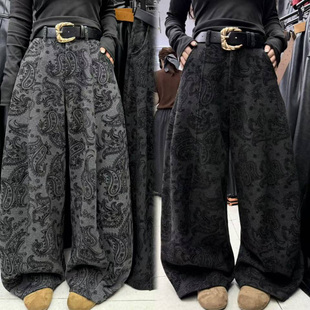 今年流行爆款超火的加绒加厚毛呢植绒印花气球裤弯刀休闲裤长裤子