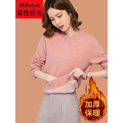 小个子加绒毛衣女加厚冬季一体绒短款套头保暖低领打底内搭羊毛衫