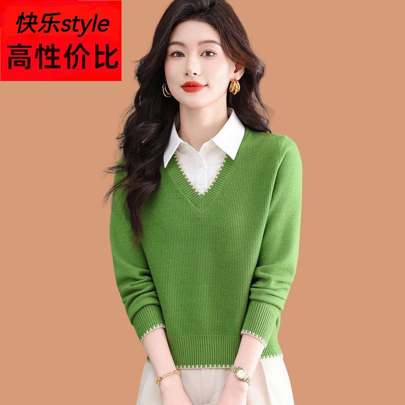 衬衫领毛衣女春装2026新款可外穿打底羊毛衫早春假两件针织衫上衣