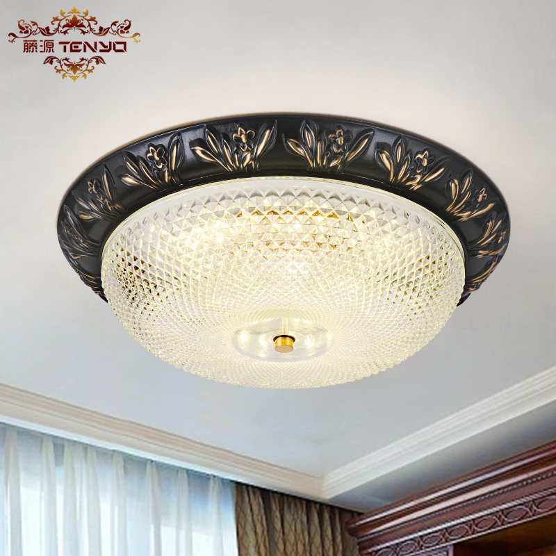 美式吸顶灯全铜LED主卧室灯欧式复古黑色别墅大门玄关灯阳台灯具