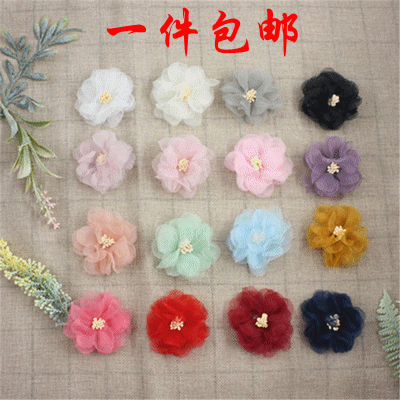 包邮5朵diy手工仿真纱花樱花芙蓉花衣帽发夹饰品花环胸花婚庆用花