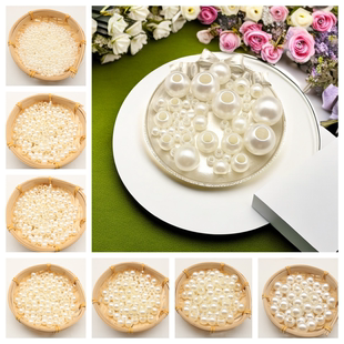 大孔米白色ABS直孔仿珍珠子穿皮筋辅料大珍珠饰品配件穿孔diy散珠