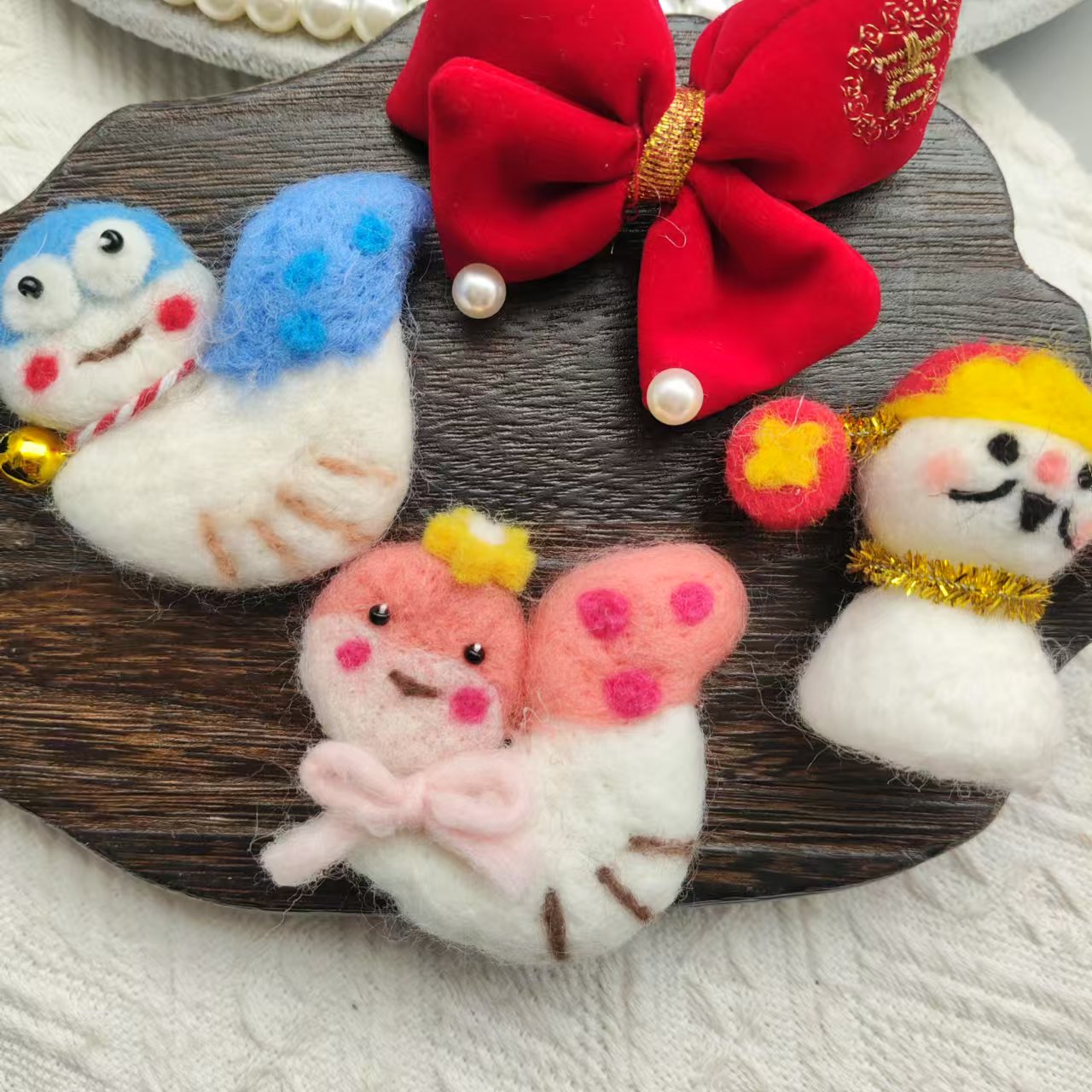 新年款羊毛毡财神爷 蛇 珍珠吉双结 diy包包挂件玩偶材料包等饰品