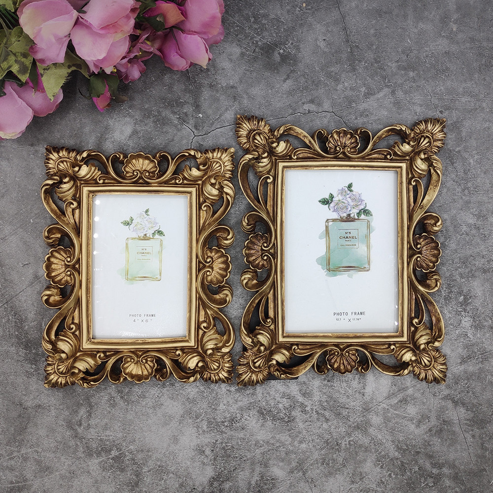 古典宫廷相框架欧式像框摆台创意浮雕照相片框复古金轻奢组合相框