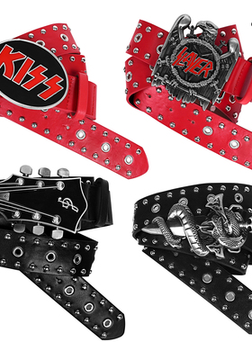 YUBABY铆钉排打孔个性朋克风视觉系摇滚乐队风红色超酷皮带腰带