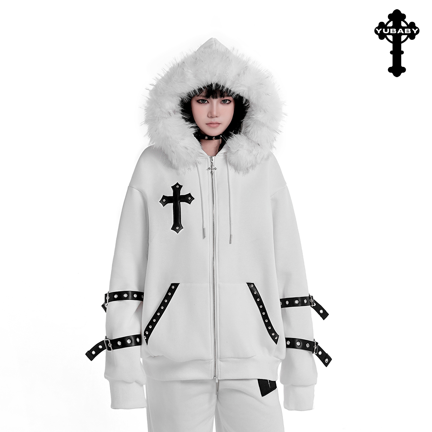 【哥特小恶魔】小魔女系列原创个性贴布拼皮重工卫衣毛领加绒外套