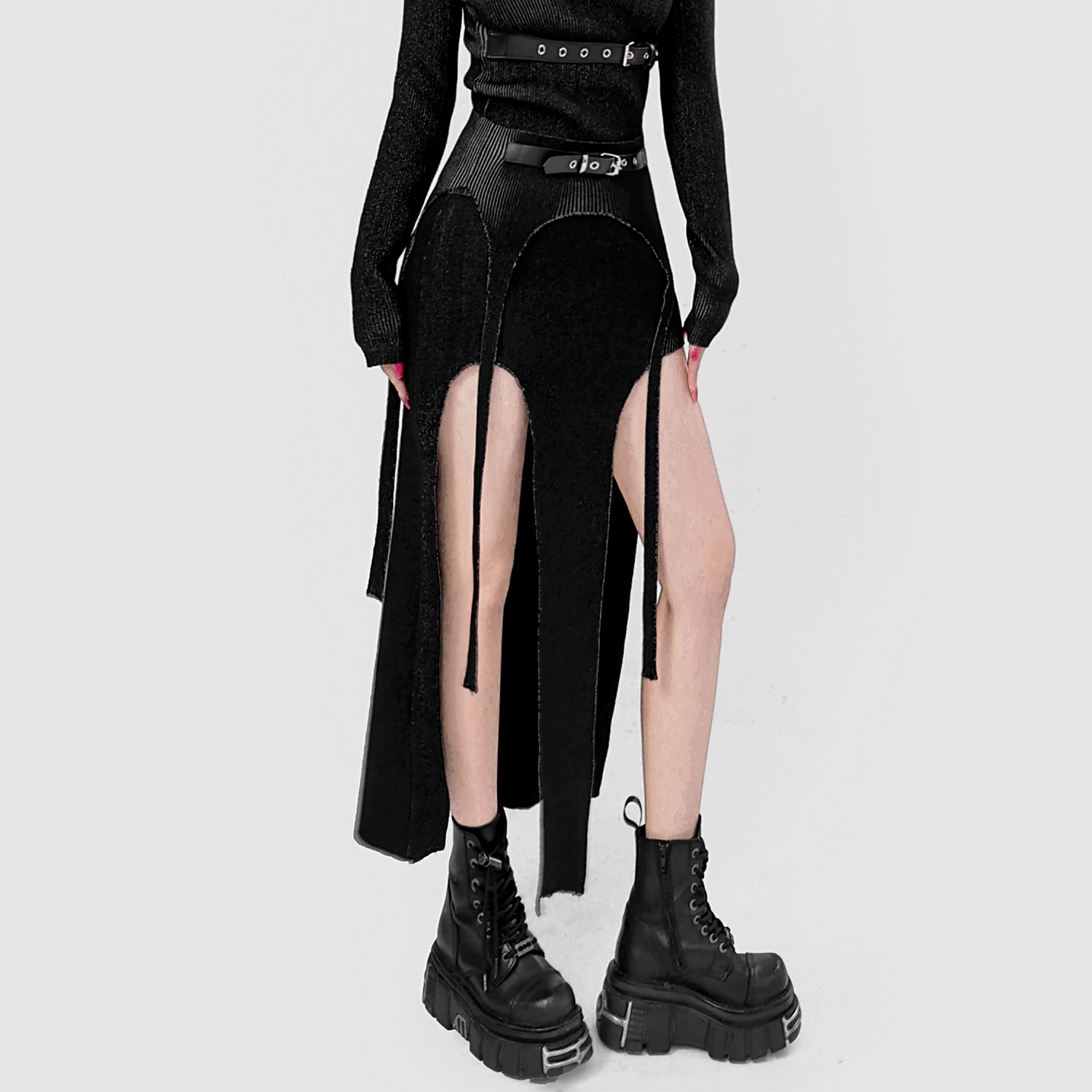 半身长裙露腿不规则的性感冷艳裙