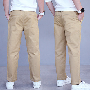 男童校服裤卡其色宽松直筒儿童裤子休闲女童小学生加绒厚长裤春秋
