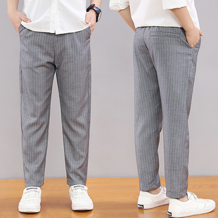 男童休闲西裤春秋装薄款儿童裤子灰色条纹西装裤帅气大童长裤表演