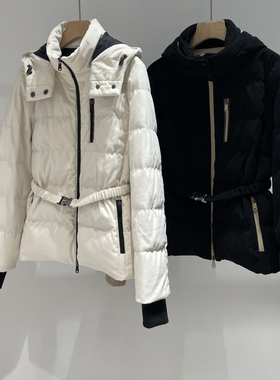 诺诺约灯芯绒收腰鹅绒保暖羽绒服外套(配腰绳,可拆卸帽子)B86177