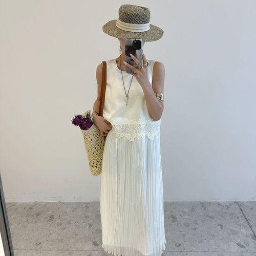 诺诺26夏上新风琴裙长款背心连衣裙(不含项链)262SQ082039