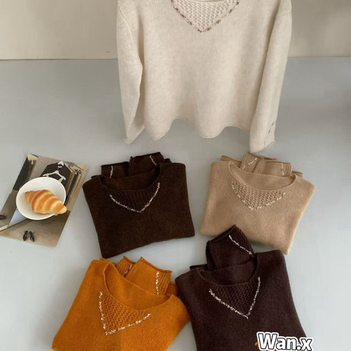 羊驼毛法式复古V型圆领羊驼软糯套头羊毛毛衣毛衣(新3.9羊Fny765
