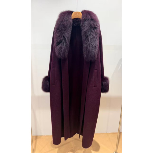 冬上新法式复古风高级长款羊毛外套(配腰带可拆真狐狸毛毛领S297-