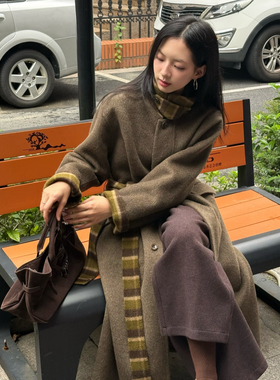 诺诺设计面尼大衣羊毛外套(配腰绳)（含3羊驼毛）(50羊毛)C79582Z