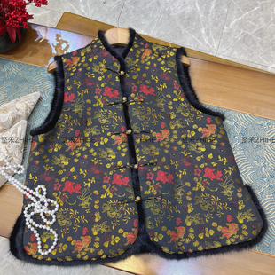 诺诺设计冬上新新中式 t082 真丝宋锦水貂毛棉马甲YS3