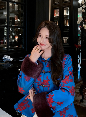 诺诺冬上新高版贵气漳绒水貂毛袖夹棉外套棉服25699