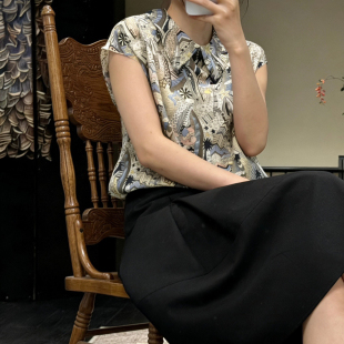 诺诺斯利印花真丝真丝上衣休闲春夏新款 74286 WU敌气质和好看小衫