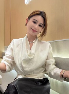 诺诺家2026春上新设计感蚕丝荡领绑带小衫YS91-G430