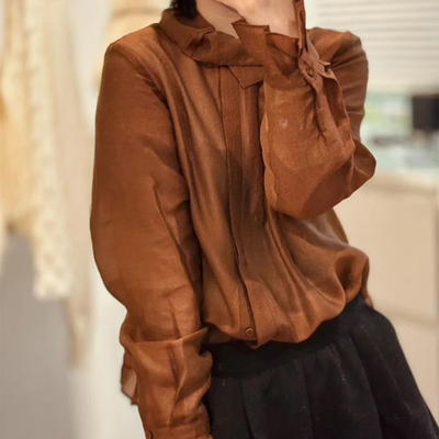 诺诺家小众搭花苞领衬衣减龄设计师衬衫单穿叠穿都好看小衫A9504