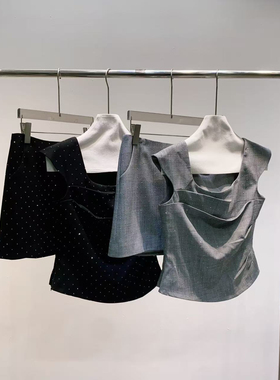 诺诺6年春款烫钻设计打揽背心+A字半身裙两件套套装36878