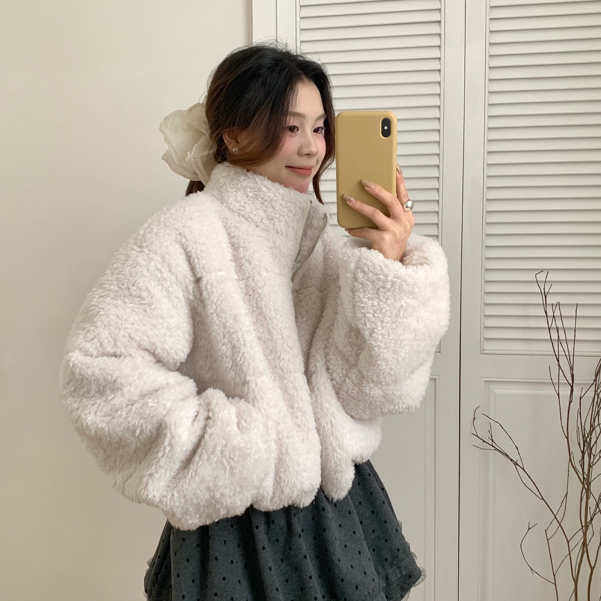 诺诺厚韩系简约立领保暖拉链上衣女冬季新款百搭宽松短外套16790