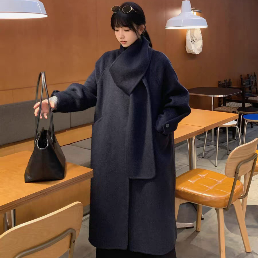 诺诺感长款时尚羊毛外套(配围巾)含100澳毛L-OSG771