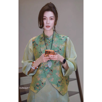 诺诺26年早春新中式盘扣提花时尚显瘦气质马甲XQM142