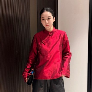 诺诺家设计高定立领斜襟盘扣拼花边桑蚕丝双宫丝小衫 G322 YS280