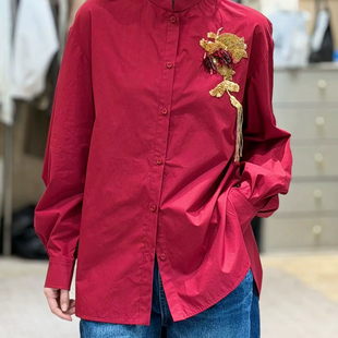 CY24544 不含任何配件 诺26年早春新年红石榴流苏袖 廓形衬衫
