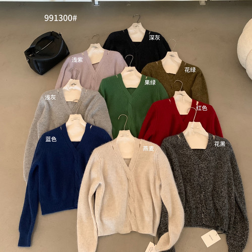 秋上新韩标高品质浣熊绒v领毛衣(新10羊毛)(新30浣熊绒)S991300