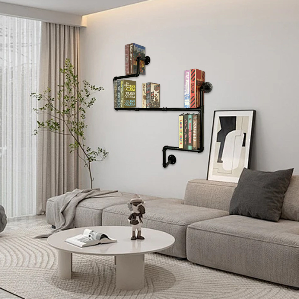 墙上置物架复古墙壁壁挂隔板架子工业风创意铁艺水管墙面装饰书架