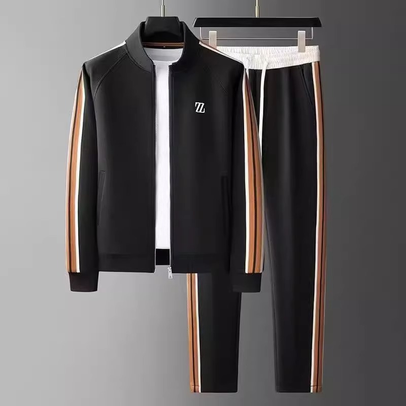thumbnail for Men's autumn new stand-up collar casual tracksuit trendy fashion sportswear loose long-sleeved straight leg pants two-piece set