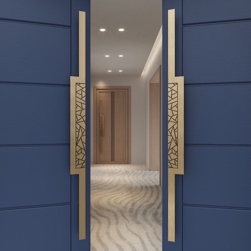 中式玻璃大门把手酒店会议室包间实木门黑色极简铜门拉手刻字logo