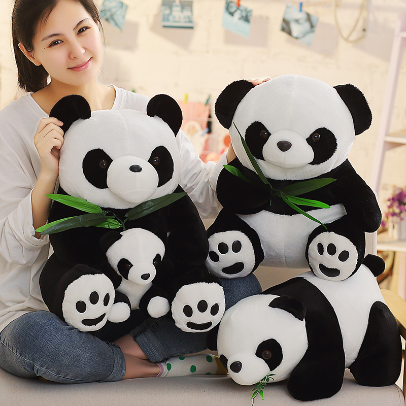 国宝大熊猫公仔毛绒玩具抱竹叶小母子熊猫玩偶抱枕布娃娃玩偶成都