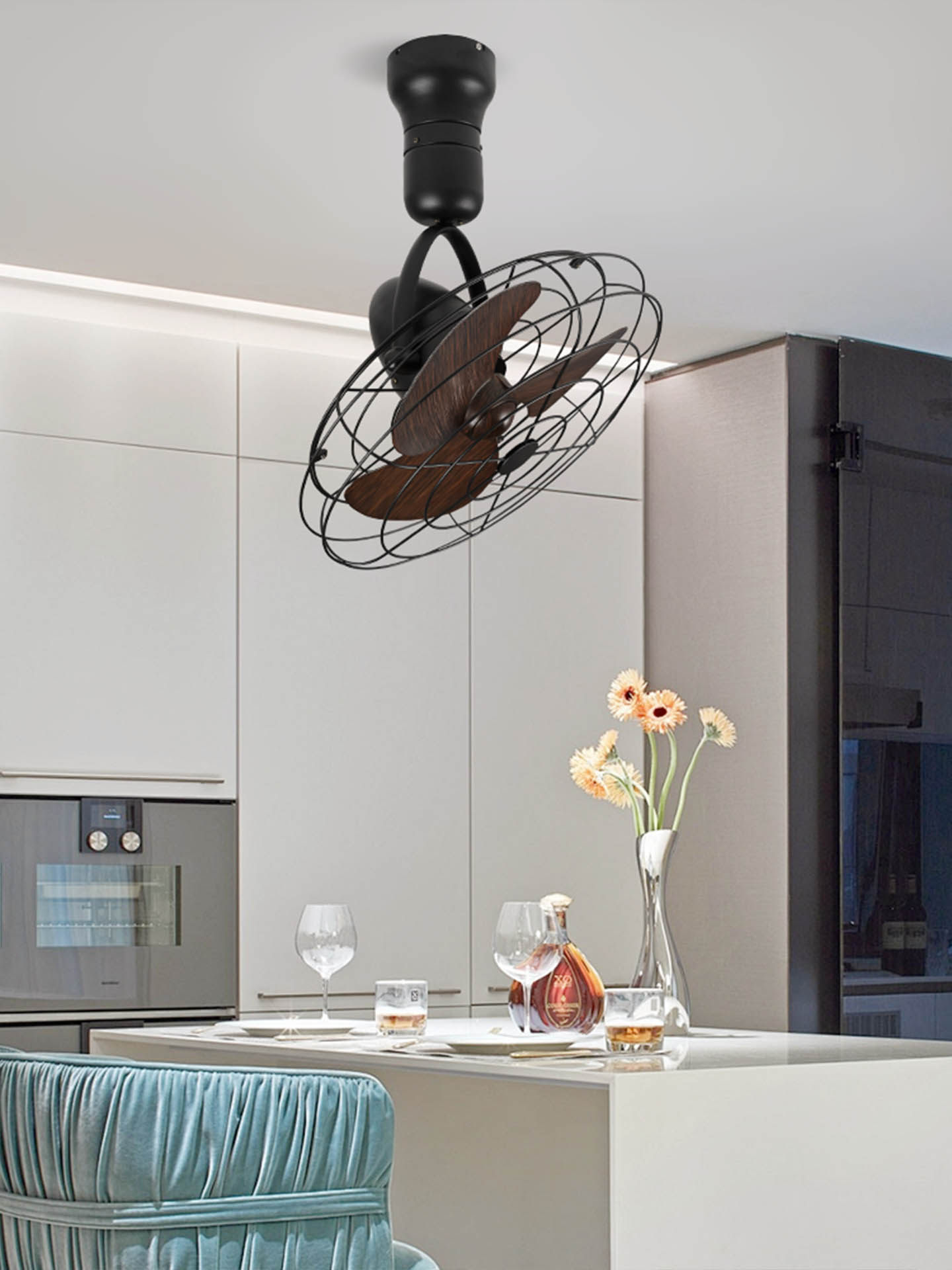 16寸厨房摇头吊扇迷你墙挂风扇书房极简吊扇大风量变频风扇无灯