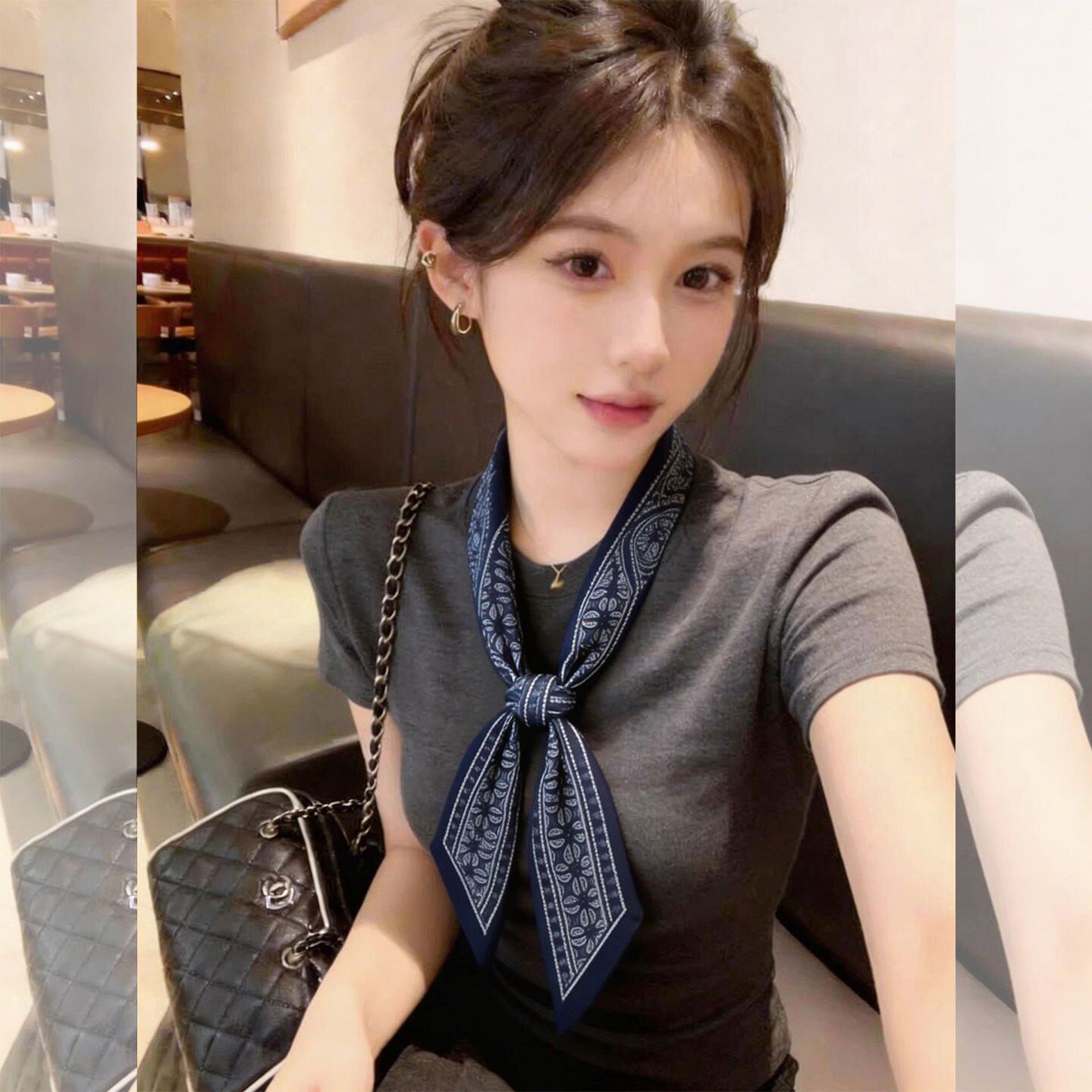 复古法式灰色短袖T恤女夏图片